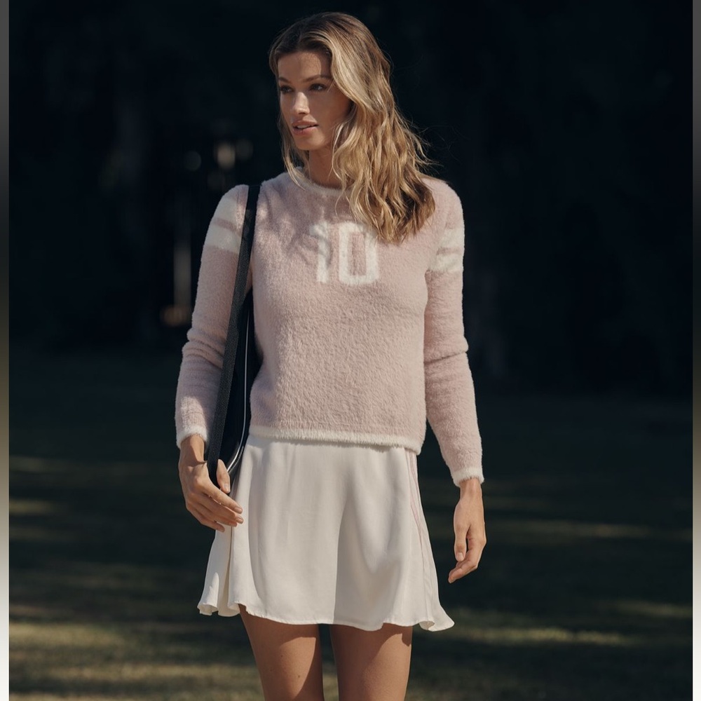 For Love And Lemons ⭐️NWT⭐️ size M Kimmy White Mini Skirt with Pink Stripes